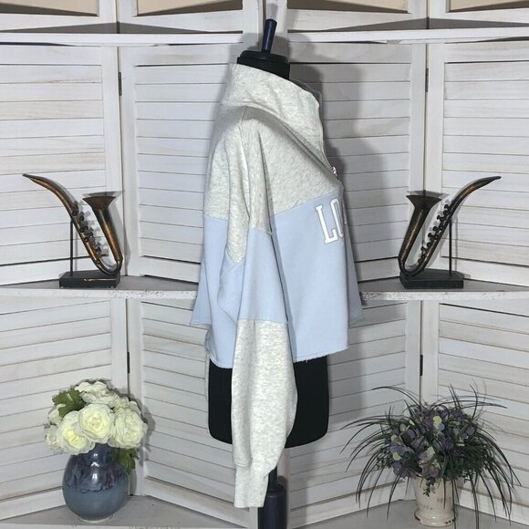 Hollister cropped sweatshirt cotton blue gray color block 1/4 zip mock neck sz M - Picture 3 of 7